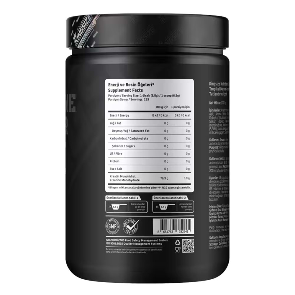 Kingsize Nutrition Creatine Powder Tropikal Meyve 1000 G