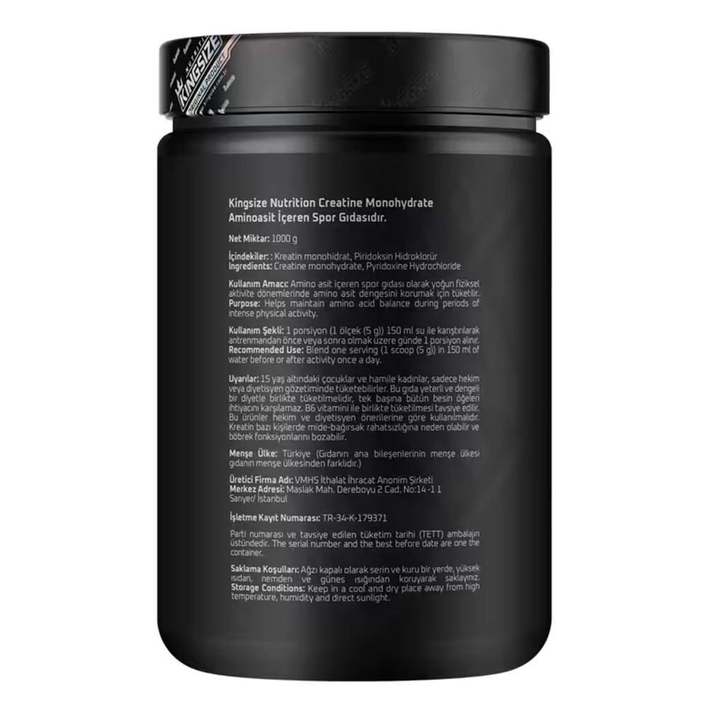 Kingsize Nutrition Creatine Powder Aromasız 1000 G