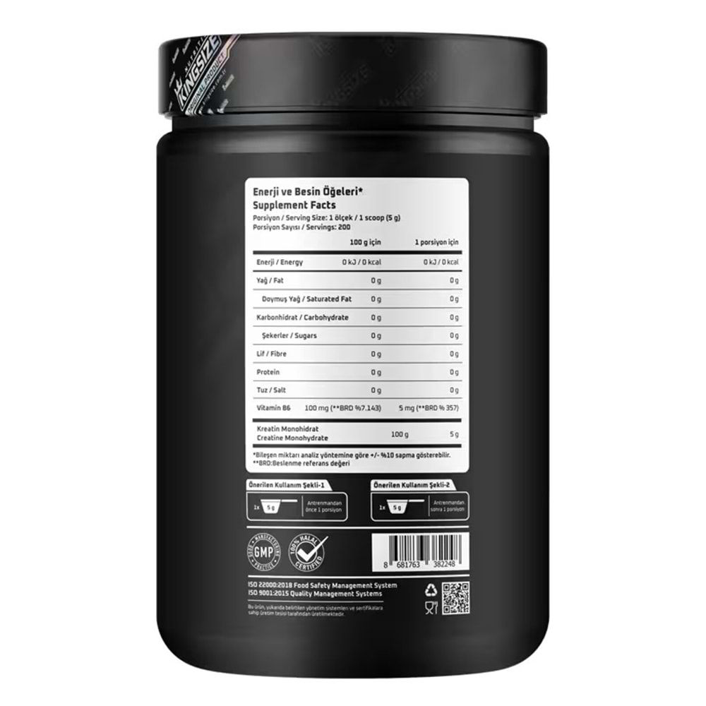 Kingsize Nutrition Creatine Powder Aromasız 1000 G