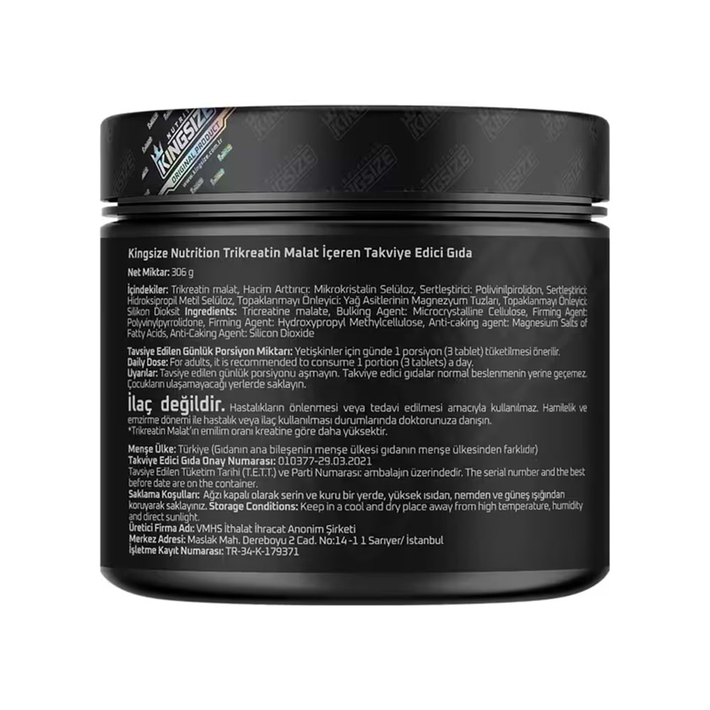 Kingsize Nutrition Tri-Creatine Malate 180 Tablet